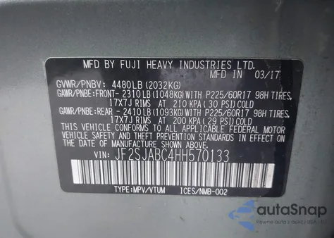 2017 Subaru Forester 2.5I из США, поврежденный, VIN JF2SJABC4HH570133